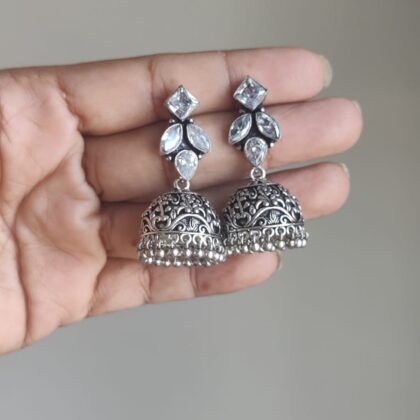 Oxidized Silver Stone Earrings